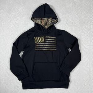 Boys Mossy Oak Kids Small 7 Camo American Flag Hoodie Black Camo Lining Fleece